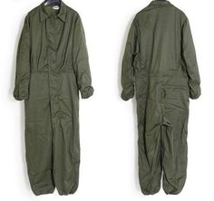 Vintage coveralls. Heavy and warm. SPECIFICATIONS * 65% Polyester, 35% Rayon * Zipper and Snap Closure * 2 Pass-Through Side Pockets and 1 Zip-up Back Pocket * Elastic Arm and Leg Cuff Size:  SMALL (fits 33 - 37 inch chest) Coveralls: shoulder to hem 55 inches Waist 16 inches  Pit to pit 19 inches Inseam 25.5 Color: OLIVE DRAB GREEN Military Style Khaki Jumpsuit, Military Style Green Overalls With Pockets, Military Style Long Sleeve Cotton Jumpsuit, Military Style Long Sleeve Cotton Jumpsuits And Rompers, Military Green Overalls With Pockets, Military Style Long Sleeve Khaki Jumpsuit, Khaki Military Long Sleeve Jumpsuit, Green Utility Jumpsuit With Long Sleeves, Khaki Military Style Long Sleeve Jumpsuits