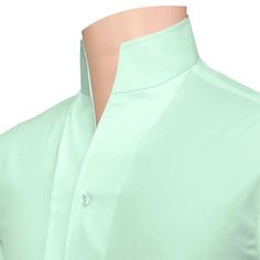 Mint, Lime, Light Green High Open collar shirt Long sleeves - 4" wide 3 buttons Single/Barrel cuff 100% cotton - Soft & Comfortable fabric High Open collar shirt - Buttonless V collar / Band - Grandad collar, Tall neck, Stand Up - Clerical stiff collar This shirt is Hand-Made On Order Delivery 3 to 4 weeks Sooner delivery could be possible in most cases. Please drop us a line Available sizes 14.5, 15, 15.5, 16, 16.5, 17, 17.5, 18 and 18.5 These shirts are made in our family run workshop. Every s Cotton Business Shirt With Collar, Classic Cotton Shirt With Stand Collar, Summer Blouse With Fold Down Collar And Placket, Green Collared Shirt For Semi-formal Occasions, Summer Blouse With Placket And Fold Down Collar, Summer Shirt With Fold Down Collar, Solid Color Collared Shirt With Placket, Spring Collared Dress Shirt With Button Closure, Solid Collared Shirt With Placket