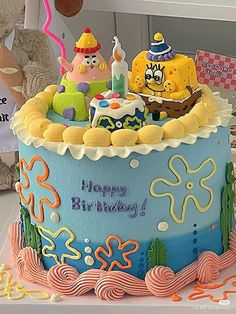 Hbd Cake, Spongebob Birthday Cake, Kue Macaroon, Tiny Restaurant, Bento Kids, 14th Birthday Cakes, Spongebob Cake, Spongebob Party, Spongebob Birthday