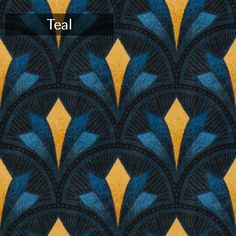 an abstract blue and yellow pattern with the word teal on it's side