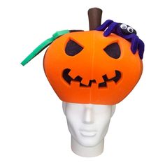 This Jack o Lantern Hat will definitely make you stand out at your next Party, Hora Loca, Wedding, Corporate Event, Birthday, Quinceanera, or Halloween Party! It can be used as a wedding hats, top hats, photo booth props, or a party favor. Themed Halloween Hat, Halloween Party Fedora Hat, Halloween Party Hats With Curved Brim, Crochet Jack O Lantern Hat, Cheap One-size Halloween Hats, Foam Party, Crazy Hats, Pumpkin Party, Jack O