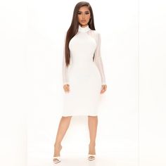 This Is A Beautiful Cierra Sweater Dress By Fashion Nova In Ivory White High Neck Midi Dress For Spring, White Dress For Fall Date Night, White Mini Dress For Work In Winter, White Bodycon Midi Dress For Brunch, White High Neck Midi Dress For Fall, White Knee-length Dress For Date Night, Chic White Fall Dress, Chic White Dress For Fall, White Dress For Night Out In Fall