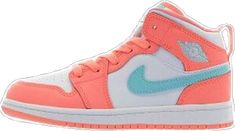 Retro High-top Jordan Sports Shoes, Retro High-top Jordan Shoes For Sports, Casual Jordan Shoes For Sports Events, Retro Pink Basketball Shoes, Multicolor High-top Jordan Shoes For Sports, Casual Orange Jordan Shoes, Casual Multicolor Jordan Shoes For Sports, Orange Casual Basketball Sneakers, White Retro Sneakers For School