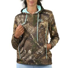 From hunting camp to an evening cookout with the neighbors, the Realtree APX Women’s Hoody is the ideal go-anywhere garment to take away the chill and stay cozy. Want to wear it as a hunting outer garment during the early season or as a mid-layer during the colder months? It can do that, too. A pass-thru kangaroo-style pocket will keep your hands cozy, and the double-lined drawcord hood will help retain heat in and around the head and neck when the wind picks up. The turquoise drawcord, hood int Western Wardrobe, Hunting Clothing, Hunting Women, Hunting Camp, Hunting Clothes, Walmart Canada, Horse Stuff, Head And Neck, Stay Cozy