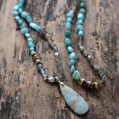 Coast Cowgirl, Long Necklace Boho, Natural Gemstone Necklace, Amazonite Necklace, Stone Beaded Necklace, Beaded Pendant Necklace, Onyx Bead, Stone Pendant Necklace, Precious Jewelry