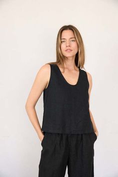 -boxy fit  - can be worn v-neck or round neck    100% linen  made in california    model is 5'6" and wearing size s    size width length   s 18.5" 21"   m 19.5" 21.5"   l 20.5" 22"   xl 21.5" 22.5"    care instructions:  hand wash or gentle cycle cold inside out with like colors.  tumble dry low or lay flat to dry. steam if necessary.    *our garments are uniquely dyed so no two are exactly alike. colors and measurements of our garment dyed pieces may slightly vary. Linen Tank, It Is Well, Designer Outfits Woman, Womens Tank, Lay Flat, Steam, Care Instructions, Inside Out, Round Neck