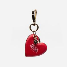 Red heart keychain in shiny nappa leather. Nappa leather. Gold hardware. Imported. Gift Keychain With Logo Charm, Logo Charm Keychains For Gifts, Luxury Leather Keychains With Interior Holder, Red Keychain, Love Keychain, Frances Valentine, Girly Accessories, Heart Keychain, Gem Ring