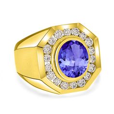 12x10mm Violetish Blue Tanzanite?Men's Ring Oval shape 4.9ct with 1.88cttw Diamond in 14K & 18K White Gold, Yellow Gold, Rose Gold. Exquisite Oval Tanzanite Rings, Oval Tanzanite Gemstones In Silver, Luxury Round Tanzanite Gemstones, Silver Tanzanite Oval Gemstones, Round Multi-stone Tanzanite Gemstones, Rings For Men, Rose Gold