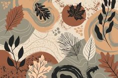 an abstract background with leaves and circles