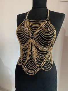 Gold body chain accessories, burningman festival,rave outfit, handmade jewelry,Glambodyaccessories on Etsy Body Chain Aesthetic, Dark Goddesses, Burningman Festival, Chain Body Harness, Chains Aesthetic, Sheer Outfit, Edm Fashion, Reference Ideas, Festival Rave Outfit