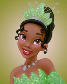 a digital painting of a woman wearing a green dress and tiara, smiling at the camera