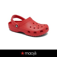 in stock Red Clogs For Beachwear In Summer, Red Summer Beach Clogs, Casual Red Closed Toe Sandals, Red Beach Clogs With Round Toe, Casual Red Clogs With Cushioned Footbed, Comfortable Non-slip Red Sandals, Comfortable Red Summer Clogs, Red Round Toe Beach Clogs, Red Non-slip Casual Clogs