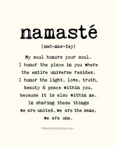 Large Namaste Poster - 16x20 inches on A2. Inspiring quote typography art poster print. on Etsy, $60.66 Frases Yoga, Facial Rejuvenation, Yoga Exercises, Reiki Master, Yoga Quotes, Yoga Sequences, Morning Yoga, Sanskrit, Guided Meditation