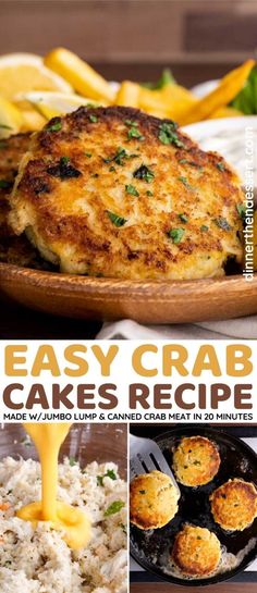 easy crab cakes recipe collage with images and text overlay that reads easy crab cakes recipe