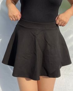 Quality skater skort, with built in shorts and side cut, so comfortable 68% rayon, 27% nylon, 5% spandex model wearing a medium Side Cuts, Black Media, Skater Skirt, Built In, Mini Skirts, Spandex, Boutique, Skirt, How To Wear