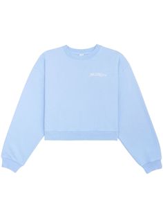 sky blue cotton cropped ribbed detailing logo print at the chest round neck long sleeves Logo Azul, Detailing Logo, Outfit Check, Birthday List, Round Neck Sweatshirts, Sporty And Rich, Cropped Sweatshirt, Print Sweatshirt, Crop Sweatshirt