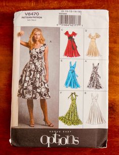 an image of a woman's dress sewing pattern on a wooden table with the instructions for