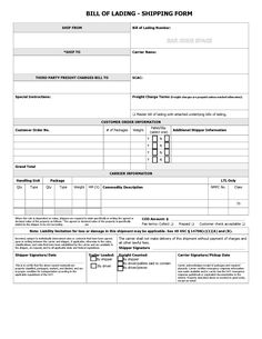 the bill of lading form is shown