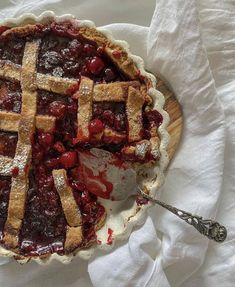 a cherry pie with a lattice crust on top