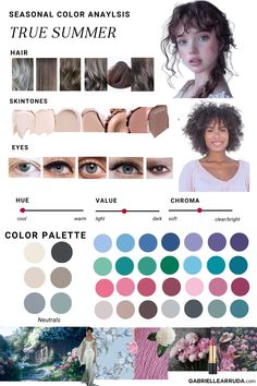 learn the basics of seasonal color analysis, the 12 seasons color palette, true summer / cool summer colors, aesthetics, and more Palette Summer Cool, True Summer Eyes, Soft Summer Color Palette Hair, Soft Winter Color Palette, Warm Summer Color Palette, Undertones Hair, Summer Seasonal Color Palette, Cool Summer Color Palette, Season Color Analysis