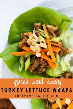 lettuce wraps filled with meat, carrots and cashew sprouts