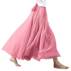 Pale rose, beige, black, deep red, denim blue, light gray, navy, sky blue, and watermelon red for choosing. Double layer, bohemian style, high waist, flowy, solid color design make you more charming. This Nlife women maxi skirt is designed with linen blend material, leisure, loose fit style to flatter your figure. It is always a good choice for spring and summer, during work, vacation, date, or casual. Size: One Size 95cm.  Color: Orange.  Gender: female.  Age Group: adult. Bohemian Maxi Skirt, Travel Skirt, Pink Maxi Skirt, Maxi Rok, Beige Boho, Bohemian Maxi, Pink Maxi, Loose Fitting Dresses, Boho Skirts