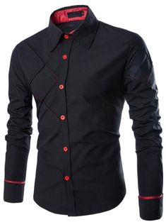 Men's Casual Simple Spell Color Long Sleeves Shirts - Black - 3348447812 - Men's Clothing, Men's Tops & T-Shirts, Men's T-Shirts  #MensTShirts #Men's #Clothing # #Men's #Tops #& #TShirts # #Men's #TShirts Black Tops With Buttons And Casual Collar, Black Long Sleeve Shirt With Button Closure, Black Shirt With Button Closure And Casual Collar, Black Cotton Long Sleeve Shirt, Black Long Sleeve Cotton Shirt, Black Slim Fit Long Sleeve Top, Black Cotton Shirt With Button Closure, Black Slim Fit Shirt For Fall, Black Fitted Shirt With Casual Collar