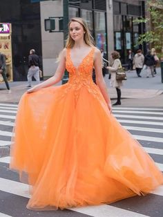 Formal Dress Graduation, Orange Formal Dresses, 2021 Prom Dresses, V Neck Prom Dresses, Long Prom Dresses, A Line Prom Dresses, Lace Evening Dresses, Natural Fabric, Dresses Elegant