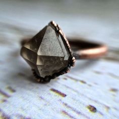 Raw crystal ring | anthraxolite quartz diamond ring | Electroformed co – HAWKHOUSE Raw Tourmaline Ring, Expensive Necklaces, Rough Stone Ring, Herkimer Diamond Ring, Copper Crystal, Raw Crystal Ring, Green Tourmaline Ring, Raw Crystal Jewelry, Ring Crystal