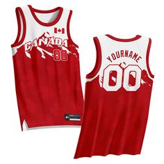 Canada Custom Basketball Jersey Sporty Team-colored Basketball Jersey, Basketball Team Jersey Tops, Collegiate Sleeveless Breathable Tops, Breathable Sleeveless Collegiate Tops, Sporty Sleeveless Jersey With Sublimation Print, Breathable Basketball Jersey With Team Spirit, Breathable Basketball Jersey For Team Spirit, Breathable Basketball Jersey, White Moisture-wicking Basketball Top