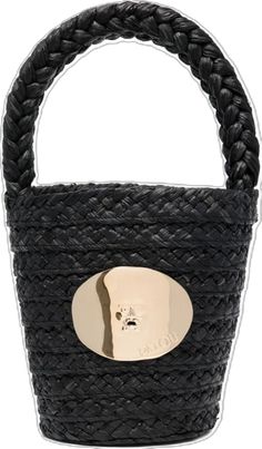 Luxury Chic Basket-shaped Bucket Bag, Raffia Bucket Bag Crochet, Luxury Bucket-shaped Straw Shopping Bag, Black Raffia Bag, Luxury Basket-shaped Bucket Bag With Handles, Five Points, Engraved Plaque, Woven Raffia, Engraved Logo