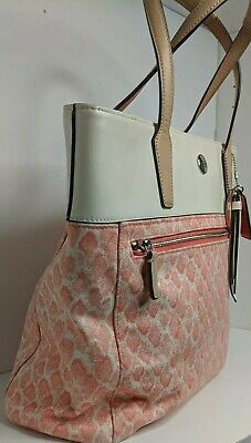 COACH Resort Snake Print Canvas Leather Tote Handbag Shoulder Bag Peach Coral | eBay Coach Pebbled Leather Bags With Textured Finish, Coach Textured Leather Shopping Bag, Leather Tote Shoulder Bag With Snake Print, Coach Pink Shoulder Bag With Gold-tone Hardware, Coach Satchel Tote With Gold-tone Hardware, Canvas Leather Tote, Leather Handbags Tote, Snake Print, Canvas Leather