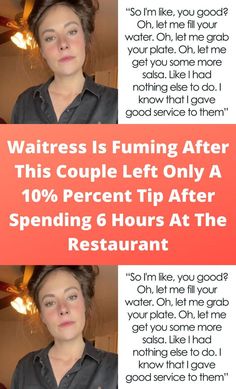 a woman in black shirt with text that reads waitress is fuming after this couple left only