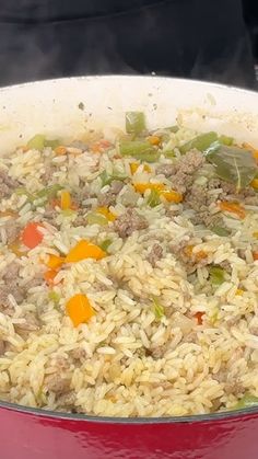 a large pot filled with rice and vegetables