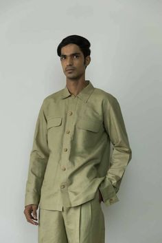 Description: Our commitment to craftsmanship results in refined staples like this overshirt. It's designed with utility-inspired details, such as the flap, patch and welt pockets and topstitching. The sleeves feature exaggerated cuffs. Layer yours over basic tees or pick from our range of shirts.Product Details: Relaxed fit Wide placket Long cuffed sleeves Color: Moss GreenFabric: Hemp Cotton 55% hemp & 45% cotton Made in India Size & Fit: Height: 6.1 ftModel is wearing size SFit: RelaxedGarment Utility Style Khaki Cotton Tops, Khaki Cotton Utility Tops, Khaki Utility Tops With Pockets, Utility Style Relaxed Fit Tops With Side Pockets, Utility Relaxed Fit Top With Side Pockets, Khaki Long Sleeve Tops With Pockets, Khaki Cotton Tops For Work, Fall Button-up Tops With Side Pockets, Khaki Relaxed Fit Utility Shirt