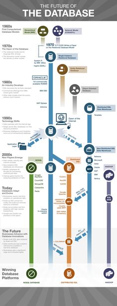 the future of the database info poster is shown in blue, orange and green