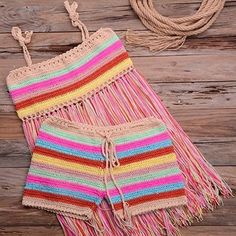 Mixed Color Tassel Bikini Cover Up With High Waist And Thong Swimsuit Halter which looks elegant on the beach side. - ibuyxi.com Yoga Sets Outfit, Sets Outfit, Bodysuit Dress, Cover Beachwear, Swimwear Dress, Swimsuits Halter, Color Shorts, Boxer Shorts, Color Stripes