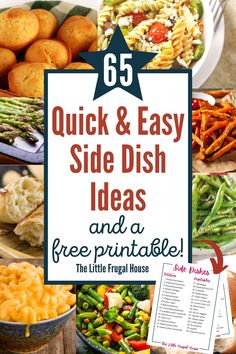 a collage of different side dish dishes and free printables