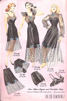 1950s Sleepwear, Late 1950s Fashion, Lingerie Slips, Patron Vintage, Fashion Sewing Pattern, 1940s Fashion