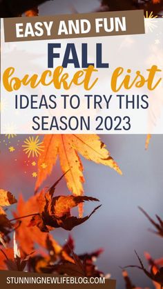 fall leaves with text overlay that reads easy and fun fall bucket list ideas to try this season