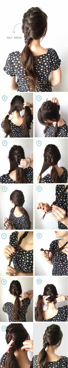 Passo a passo: trança + rabo de cavalo lateral Hairstyles Fall, Half Braid, Braid Trends, 2018 Hair, Hairstyle Hairstyle, Colors Hair, School Hair, Cute Braided Hairstyles, Latest Hair