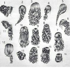 an image of different types of braids and ponytails in various styles, from long to short