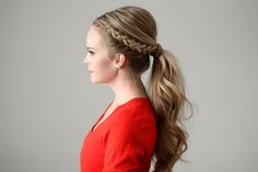 Dutch Braids Hairstyles, Missy Sue Hair, Dutch Braid Ponytail Tutorial, Lace Headband Braid, Dutch Braid Ponytail, Two Dutch Braids, Braid Ponytail, Dutch Braids, Half Ponytail