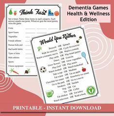 In Room Activities For Seniors, Fun Teen Games, Memory Games For Seniors, Brain Games For Adults, Memory Care Unit, Senior Citizen Activities, Memory Care Activities, Finish The Lyrics, Would You Rather Game