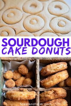 doughnuts in boxes with the words sourdough cake donuts