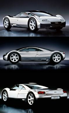 two different views of a silver sports car