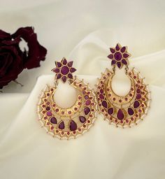 Trendy Jadau kundan Earring With Gold Plating looks elegant and perfect for any small to big occasion. These chandbali are in pure silver with 22 carat gold polish. Gold Plated Chandbali Danglers, Formal Gold-plated Chandbali Bridal Earrings, Elegant Dual-tone Chandbali Earrings, Gold Dual-tone Chandbali Earrings, Hallmarked Brass Chandbali Jewelry, Chandbali Earrings Gold, Jadau Earrings, Chandbali Earrings, 22 Carat Gold