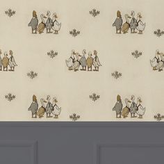 the wall paper is designed to look like an old fashioned scene with ducks and geese