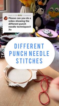 there is a bunch of different punch needle stitches on the table