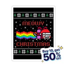 a christmas sweater with the message meowy christmas on it and an image of a penguin